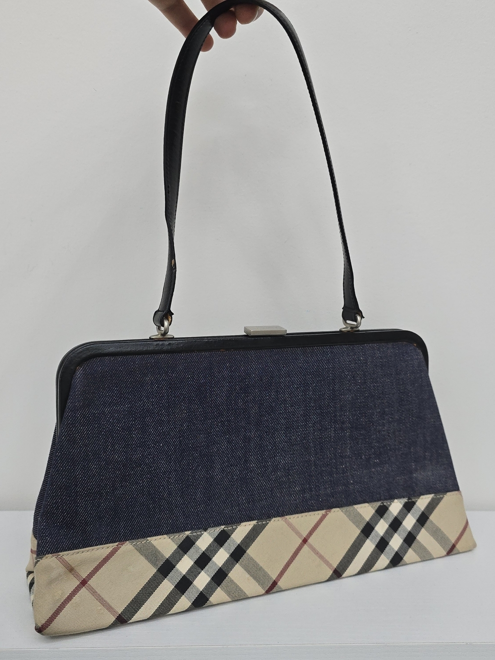 Burberry Classic Navy Denim and Beige Plaid Women's Shoulder Bag